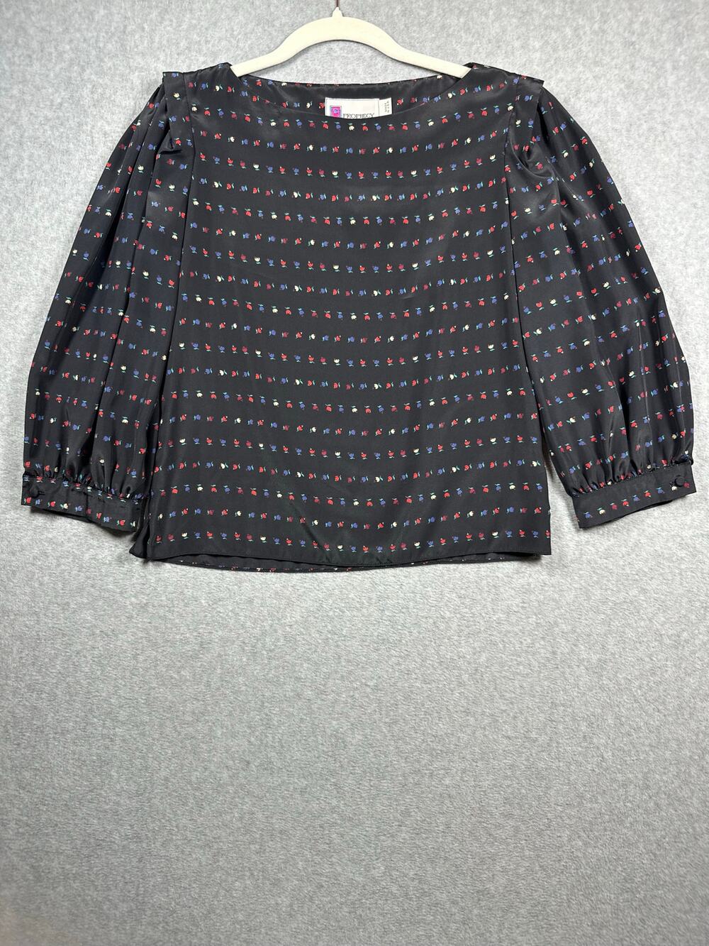 Vintage Prophecy Floral Balloon Sleeve Blouse Women's Est. Medium Black Boat